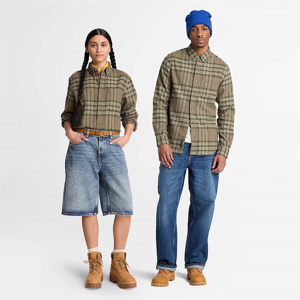 TIMBERLAND</br>Timberland Flannel House Check Shirt Regular 0YH82-AIF Ανδρικό Πουκάμισο Χακί Καρό