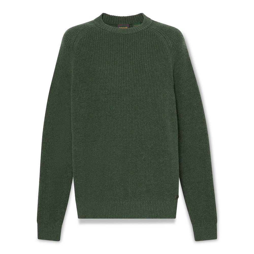 TIMBERLAND</br>Timberland Cotton Blend Raglan Sleeve Crewneck Sweater 0YHAW-ALB Ανδρικό Πουλόβερ Πράσινο TIMBERLAND</br>Timberland Cotton Blend Raglan Sleeve Crewneck Sweater 0YHAW-ALB Ανδρικό Πουλόβερ Πράσινο