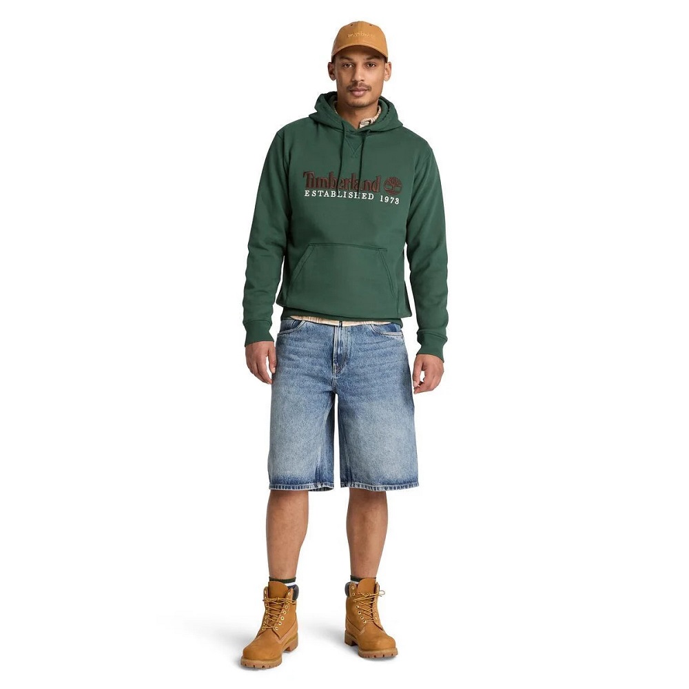 TIMBERLAND</br>Timberland Established 1973 Embroidered Logo Bb Hoodie Regular 0YHB6-398 Ανδρικό Φούτερ Πράσινο