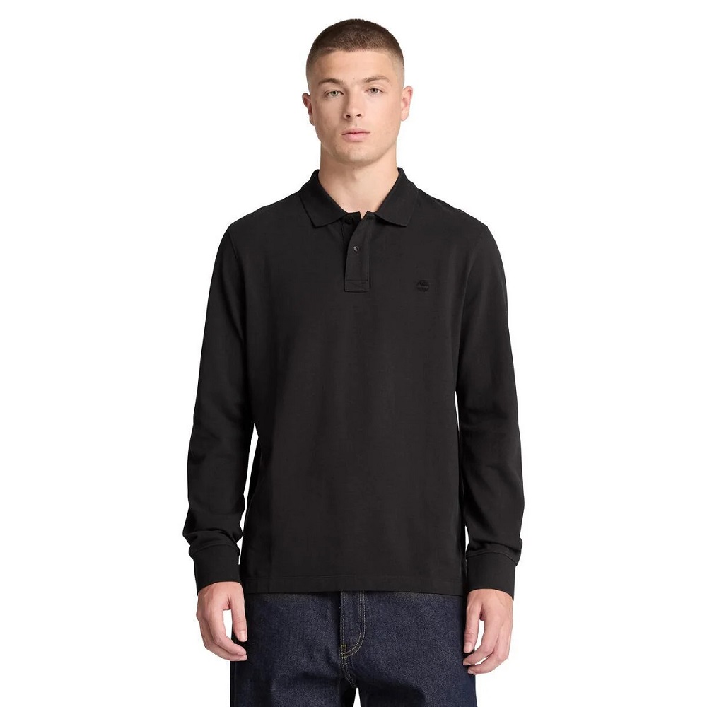 TIMBERLAND</br>Timberland LS Millers River Pique Polo Regular 0YHBE-001 Ανδρικό Polo T-shirt Μαύρο