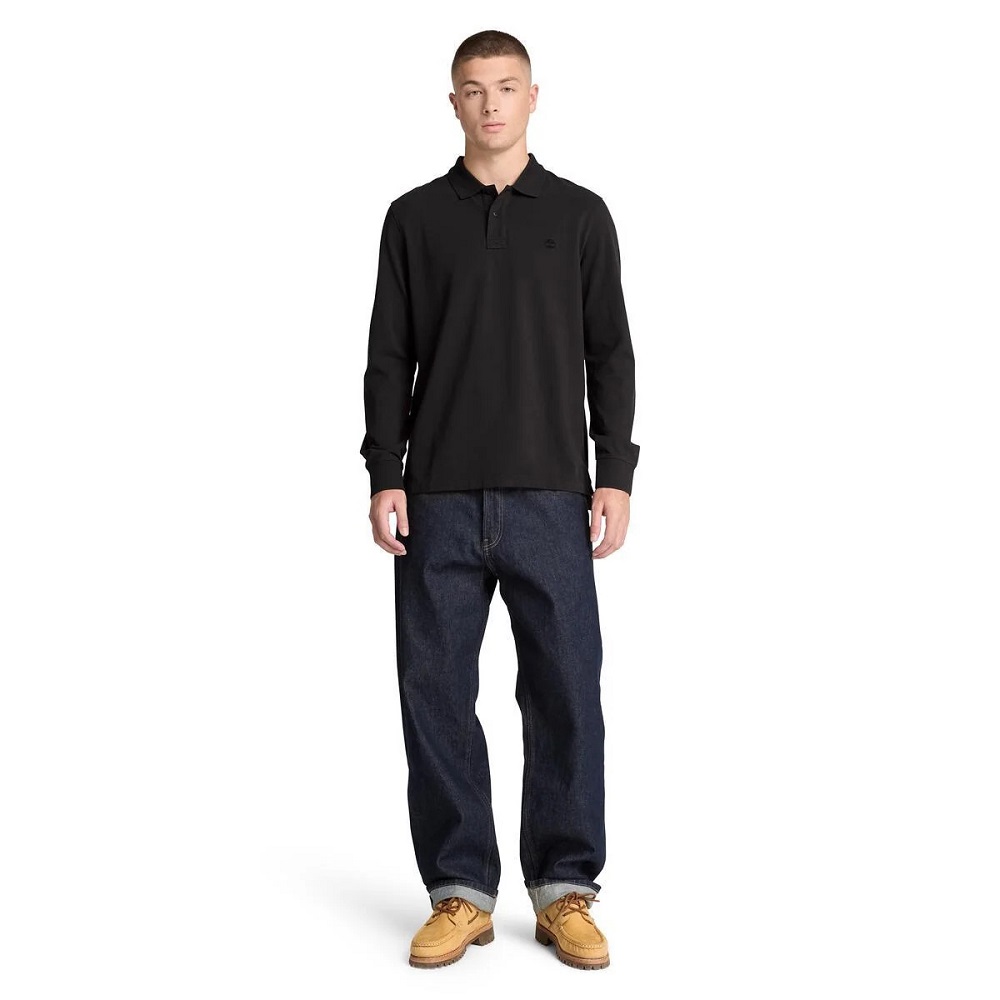 TIMBERLAND</br>Timberland LS Millers River Pique Polo Regular 0YHBE-001 Ανδρικό Polo T-shirt Μαύρο