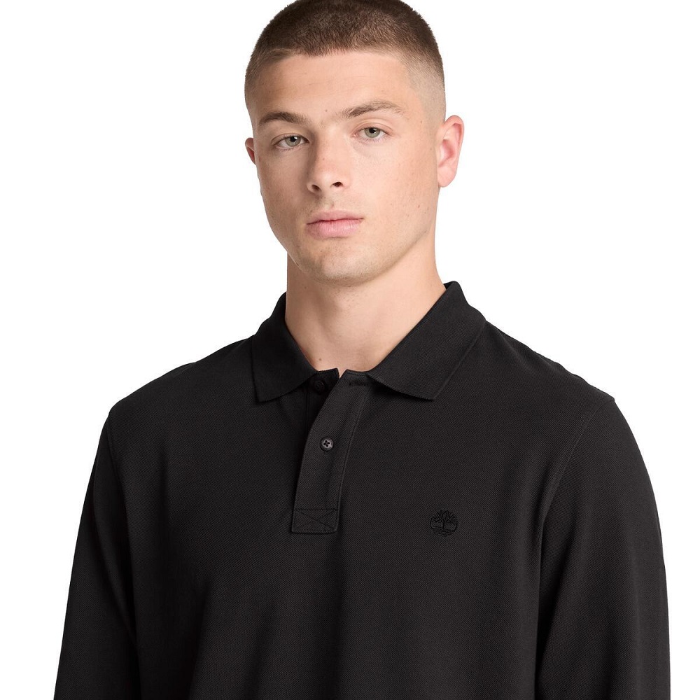 TIMBERLAND</br>Timberland LS Millers River Pique Polo Regular 0YHBE-001 Ανδρικό Polo T-shirt Μαύρο