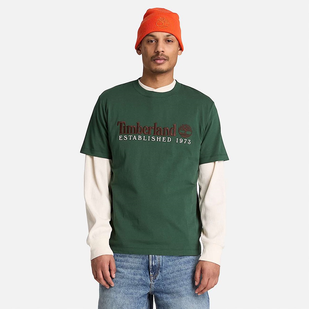 TIMBERLAND</br>Timberland SS Established 1973 Embroidered Regular Tee 0YHBR-398 Ανδρικό T-shirt Πράσινο TIMBERLAND</br>Timberland SS Established 1973 Embroidered Regular Tee 0YHBR-398 Ανδρικό T-shirt Πράσινο