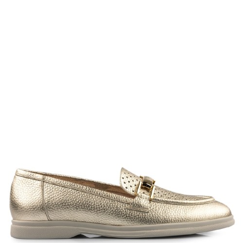 FM 1102-17 Γυναικεία Loafers Πλατίνα Δέρμα Γκοφρέ