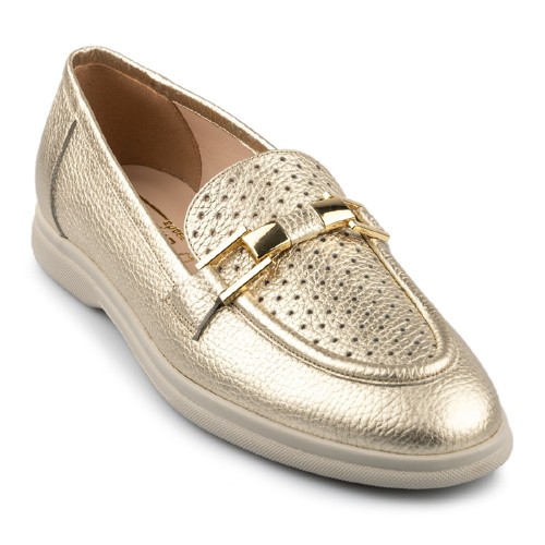 FM 1102-17 Γυναικεία Loafers Πλατίνα Δέρμα Γκοφρέ