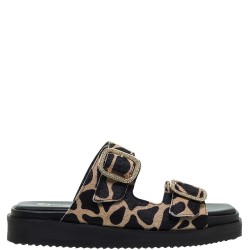 Γυναικεία Flatform Μπεζ/Μαύρο Ponyskin 25/12305 Mourtzi