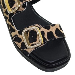 Γυναικεία Flatform Μπεζ/Μαύρο Ponyskin 25/12305 Mourtzi