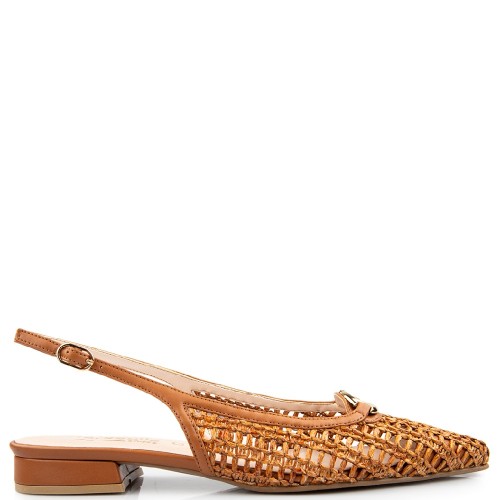 Γυναικεία Slingback Flats Ταμπά Δέρμα Πλεχτό 134-23 FM