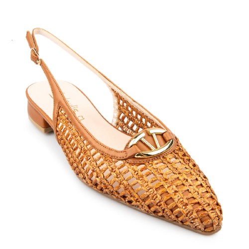 Γυναικεία Slingback Flats Ταμπά Δέρμα Πλεχτό 134-23 FM