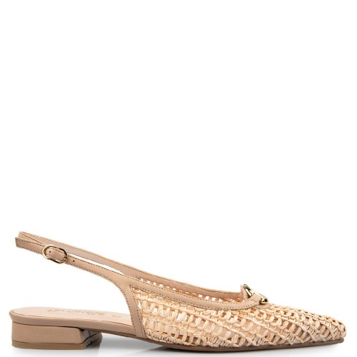 Γυναικεία Slingback Flats Μπεζ Δέρμα Πλεχτό 134-23 FM