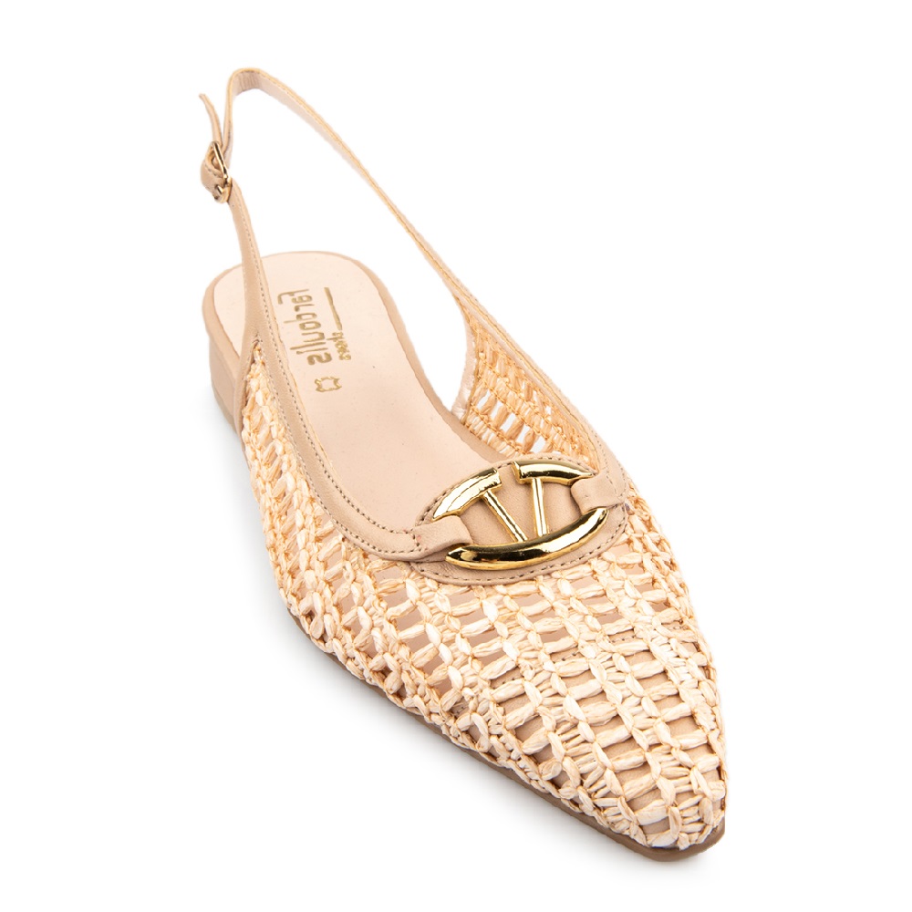 FM</br>Γυναικεία Slingback Flats Μπεζ Δέρμα Πλεχτό 134-23 FM FM</br>Γυναικεία Slingback Flats Μπεζ Δέρμα Πλεχτό 134-23 FM