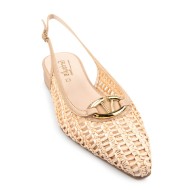 Γυναικεία Slingback Flats Μπεζ Δέρμα Πλεχτό 134-23 FM