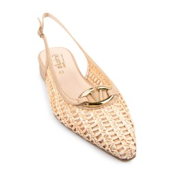 Γυναικεία Slingback Flats Μπεζ Δέρμα Πλεχτό 134-23 FM