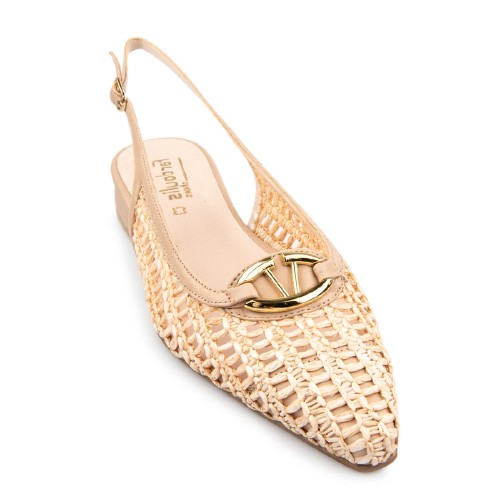 Γυναικεία Slingback Flats Μπεζ Δέρμα Πλεχτό 134-23 FM