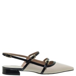 Γυναικείες Slingback Μπαλαρίνες Εκρού/Μαύρο Δέρμα 1/15520 Mourtzi