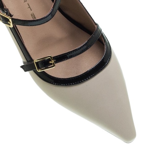 Γυναικείες Slingback Μπαλαρίνες Εκρού/Μαύρο Δέρμα 1/15520 Mourtzi Γυναικείες Slingback Μπαλαρίνες Εκρού/Μαύρο Δέρμα 1/15520 Mourtzi