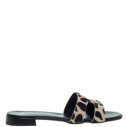 Γυναικεία Mules Μπεζ/Μαύρο Ponyskin 1/16203 Mourtzi