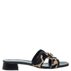 Γυναικεία Mules Μπεζ/Μαύρο Ponyskin 2/256K13 Mourtzi