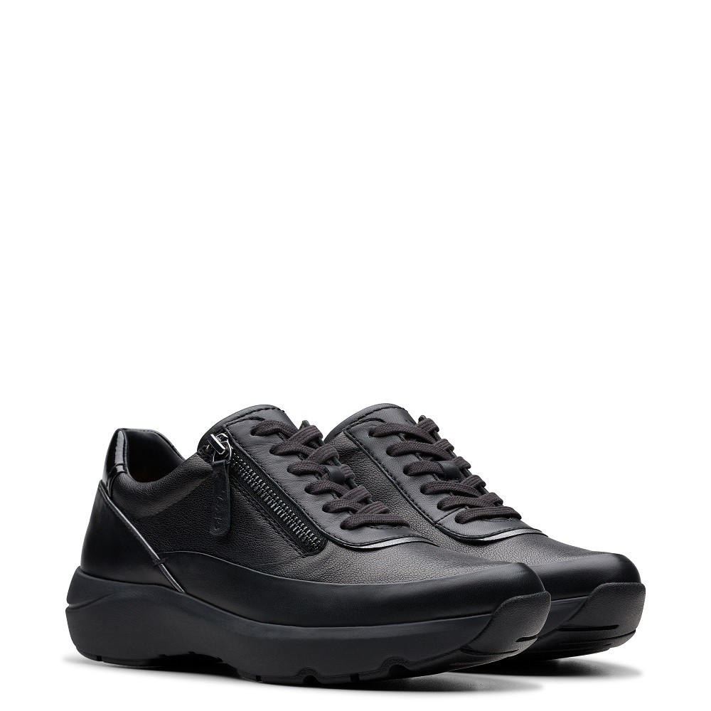 CLARKS</br>Γυναικεία Sneakers Μαύρο Δέρμα TIVOLI ZIP Clarks CLARKS</br>Γυναικεία Sneakers Μαύρο Δέρμα TIVOLI ZIP Clarks