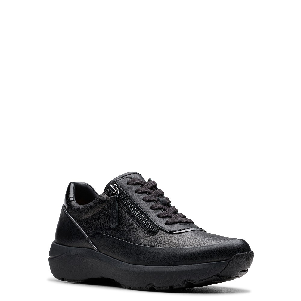 CLARKS</br>Γυναικεία Sneakers Μαύρο Δέρμα TIVOLI ZIP Clarks CLARKS</br>Γυναικεία Sneakers Μαύρο Δέρμα TIVOLI ZIP Clarks