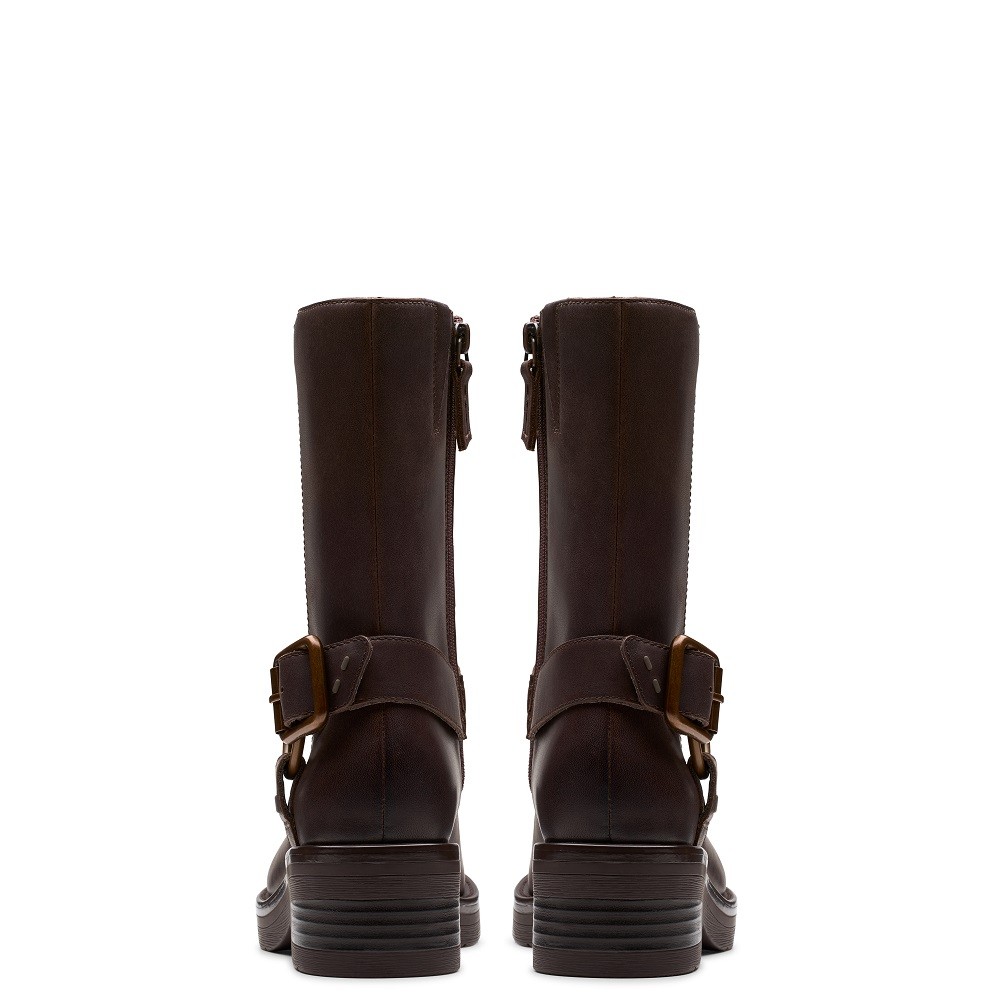 CLARKS</br>Γυναικείες Μπότες Καφέ Δέρμα REBELLE UP Clarks