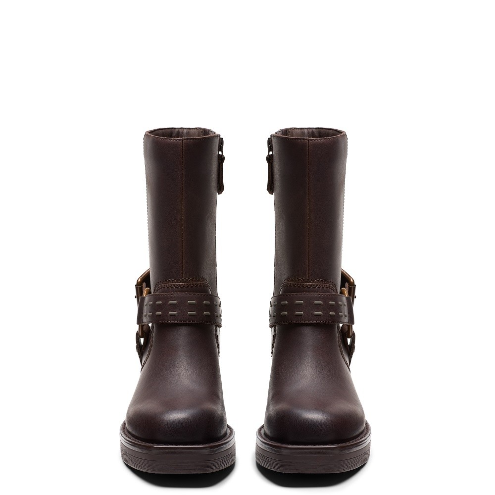 CLARKS</br>Γυναικείες Μπότες Καφέ Δέρμα REBELLE UP Clarks