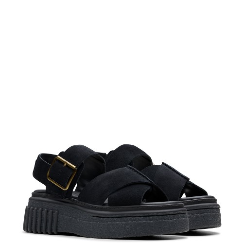 Clarks EVAMAR WISH Γυναικεία Flatform Σανδάλια Μαύρο Suede