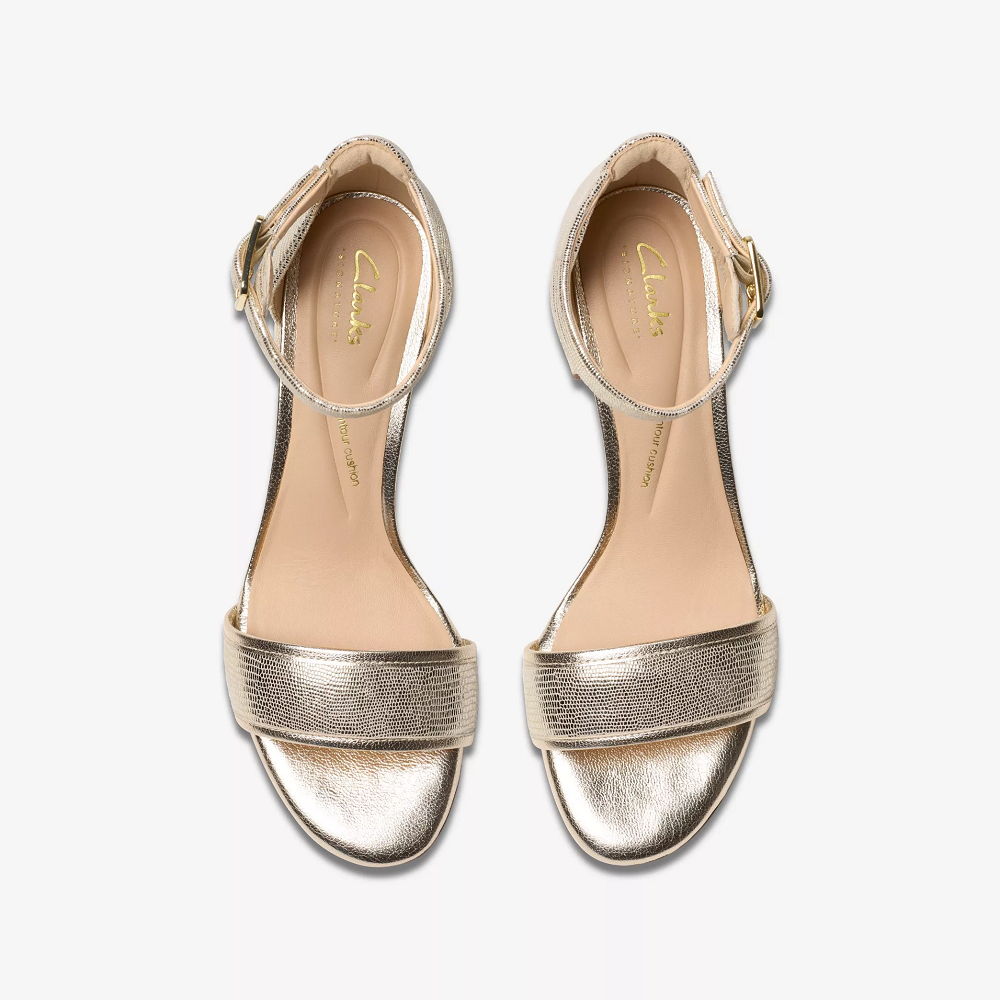 CLARKS</br>Γυναικεία Πέδιλα Χρυσό Δέρμα EZORIA MAE Clarks CLARKS</br>Γυναικεία Πέδιλα Χρυσό Δέρμα EZORIA MAE Clarks
