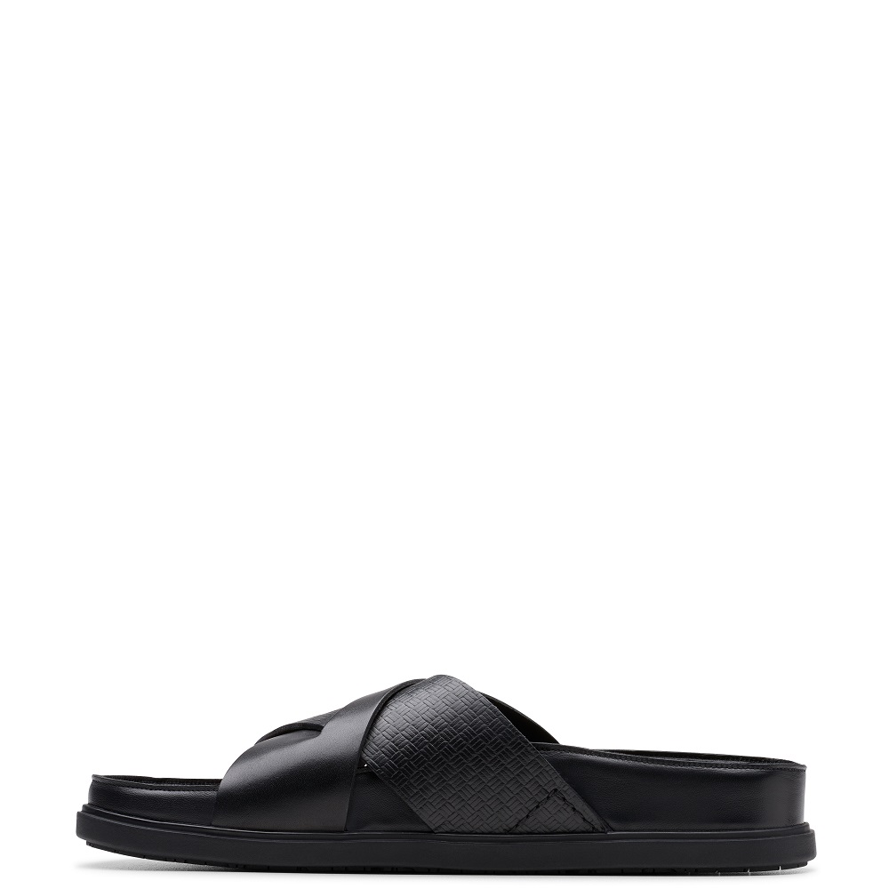 CLARKS</br>Ανδρικές Παντόφλες Μαύρο Δέρμα TORFORD CROSS Clarks CLARKS</br>Ανδρικές Παντόφλες Μαύρο Δέρμα TORFORD CROSS Clarks