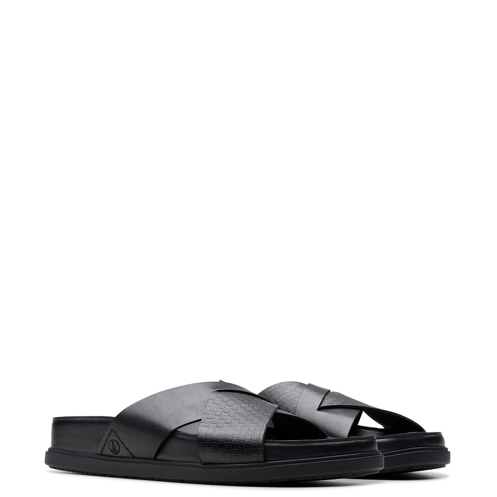 CLARKS</br>Ανδρικές Παντόφλες Μαύρο Δέρμα TORFORD CROSS Clarks CLARKS</br>Ανδρικές Παντόφλες Μαύρο Δέρμα TORFORD CROSS Clarks
