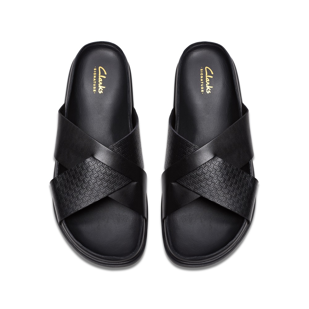 CLARKS</br>Ανδρικές Παντόφλες Μαύρο Δέρμα TORFORD CROSS Clarks CLARKS</br>Ανδρικές Παντόφλες Μαύρο Δέρμα TORFORD CROSS Clarks