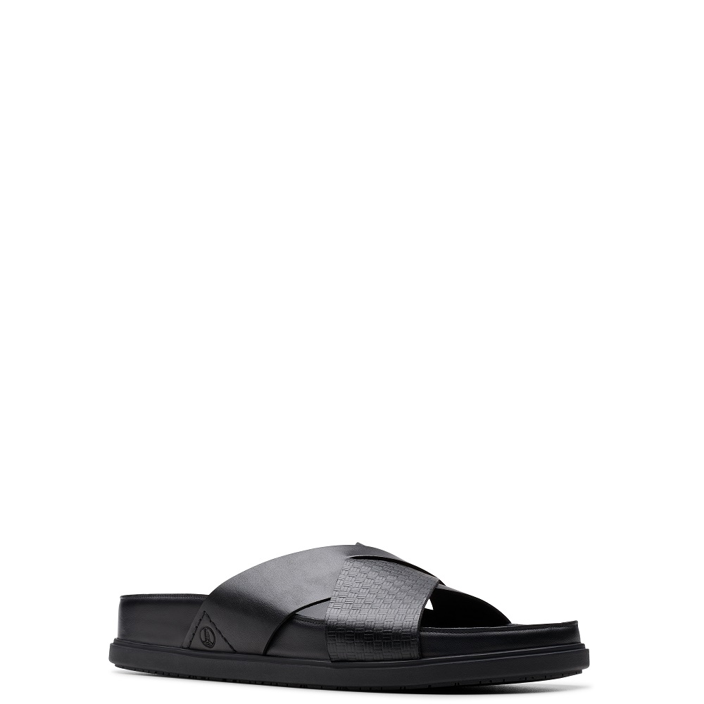 CLARKS</br>Ανδρικές Παντόφλες Μαύρο Δέρμα TORFORD CROSS Clarks CLARKS</br>Ανδρικές Παντόφλες Μαύρο Δέρμα TORFORD CROSS Clarks