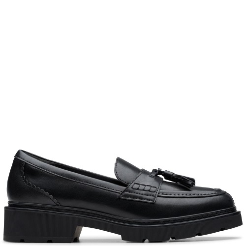 Clarks LAURYL TASSEL Γυναικεία Μοκασίνια Μαύρο Δέρμα