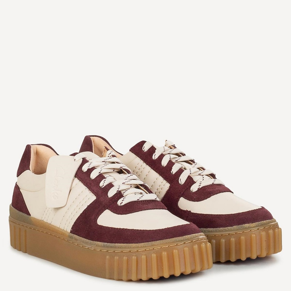 CLARKS</br>Clarks MAYHILL LACE Γυναικεία Sneakers Εκρού/Μπορντό Δέρμα CLARKS</br>Clarks MAYHILL LACE Γυναικεία Sneakers Εκρού/Μπορντό Δέρμα