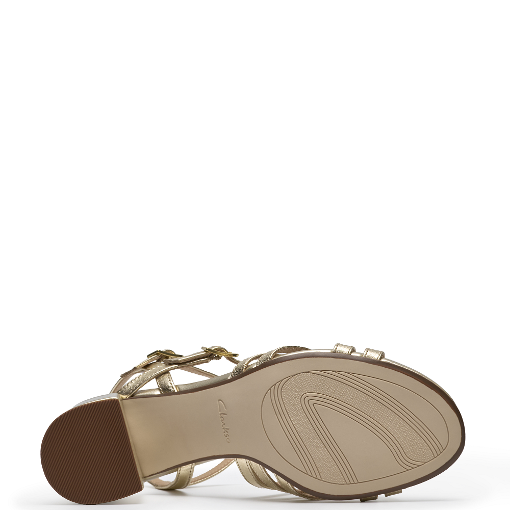 CLARKS</br>Clarks EZORIA STRAP Γυναικεία Πέδιλα Χρυσό Δέρμα