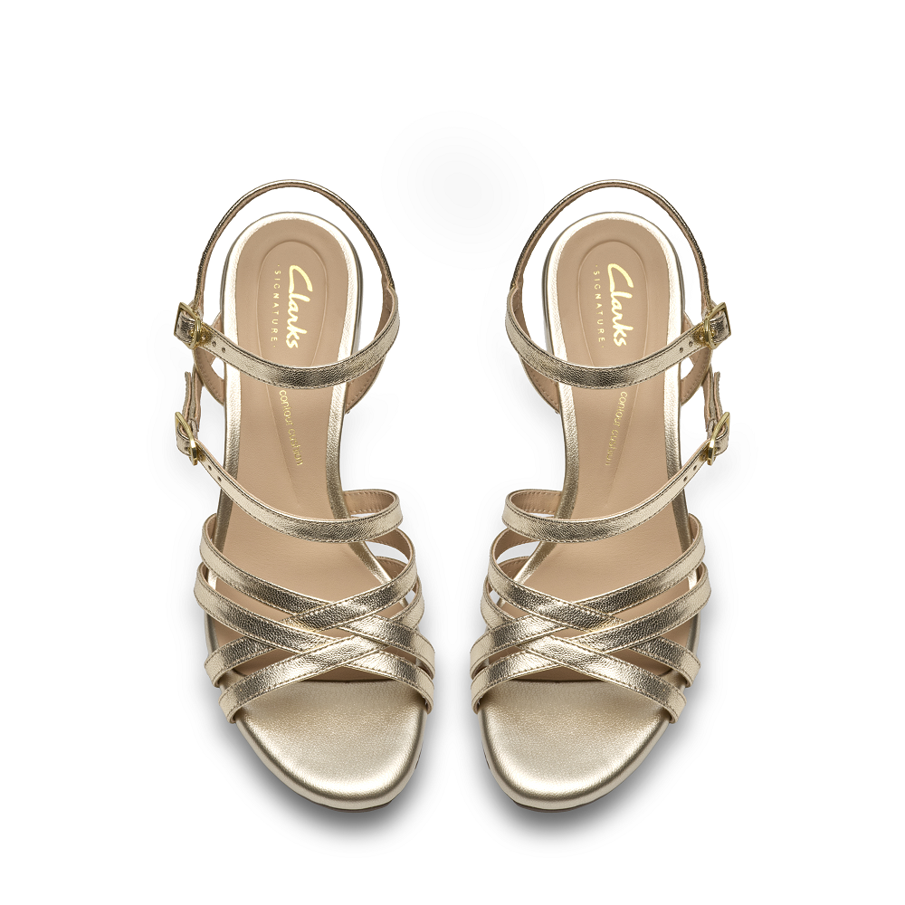 CLARKS</br>Clarks EZORIA STRAP Γυναικεία Πέδιλα Χρυσό Δέρμα