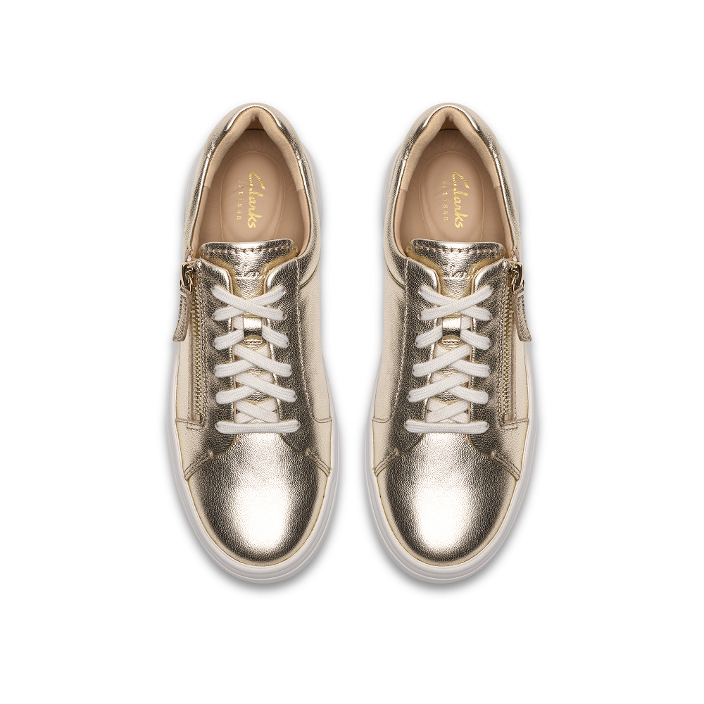 CLARKS</br>Clarks HOLLYROSE ZIP Γυναικεία Sneakers Χρυσό Δέρμα
