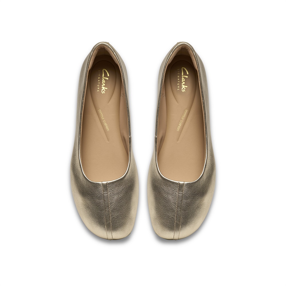 CLARKS</br>Clarks LIVIA LILY Γυναικείες Μπαλαρίνες Χρυσό Δέρμα