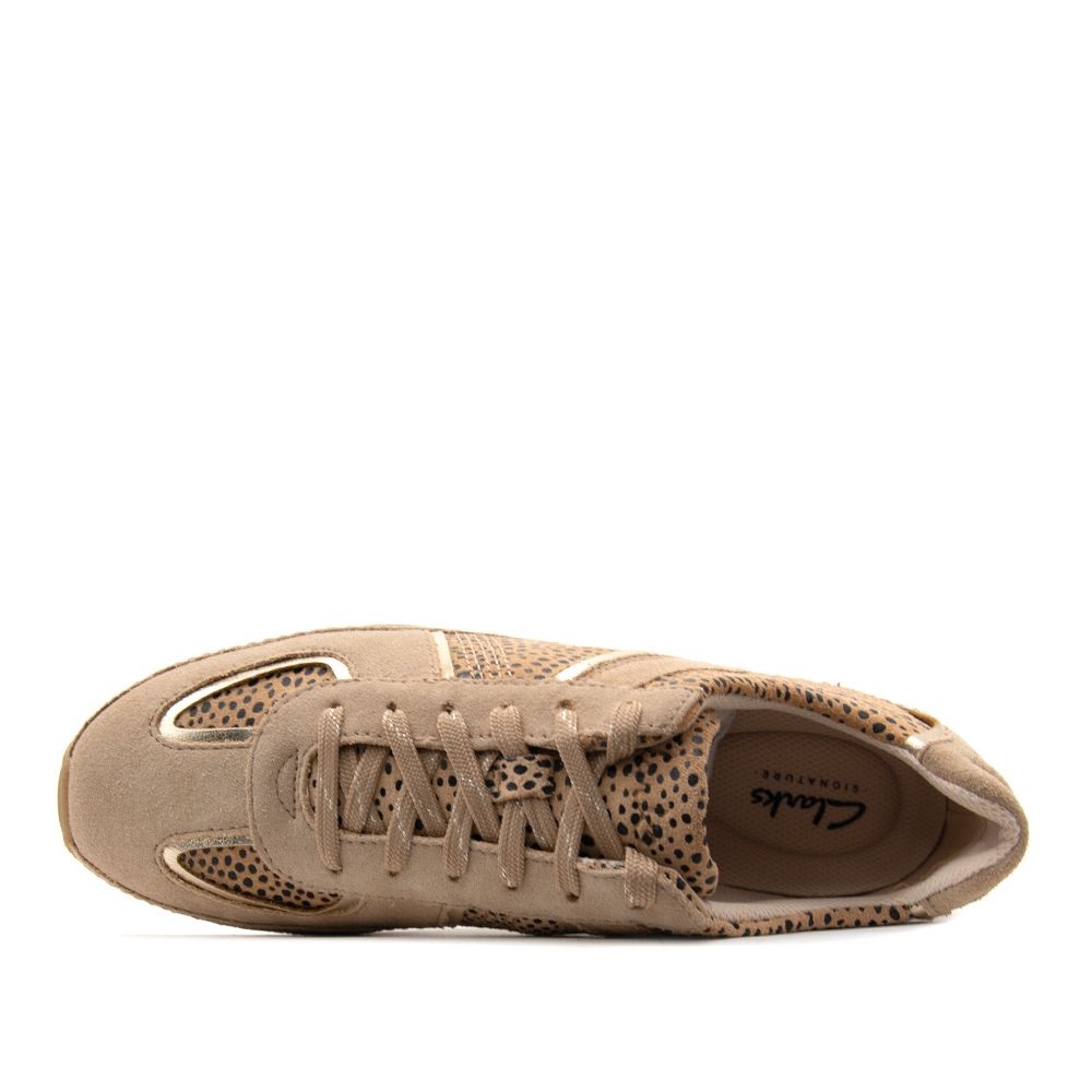 CLARKS</br>Clarks MERIDOR LO Γυναικεία Sneakers Μπεζ Animal Suede