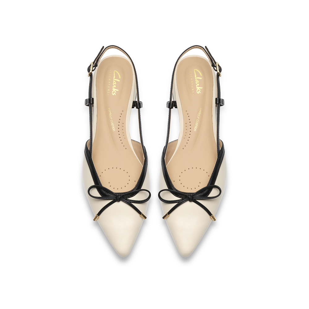 CLARKS</br>Clarks SENSA15 BOW Γυναικεία Slingback Εκρού/Μαύρο Δέρμα