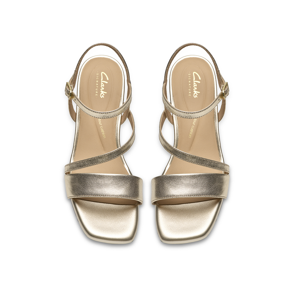 CLARKS</br>Clarks SERINA35 STRAP Γυναικεία Πέδιλα Χρυσό Δέρμα