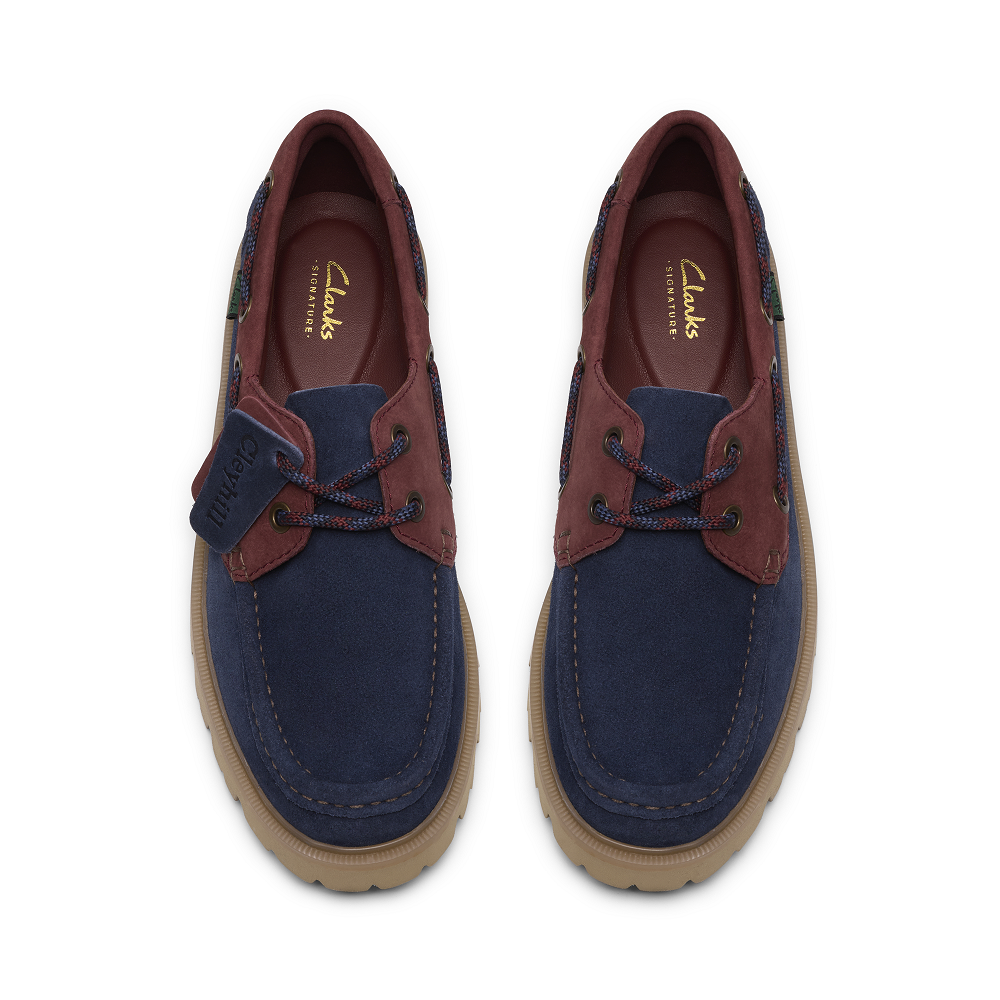 CLARKS</br>Clarks CLEYHILL BOAT Ανδρικά Boat-shoes/Ιστιοπλοϊκά Μπλε/Μπορντώ Suede