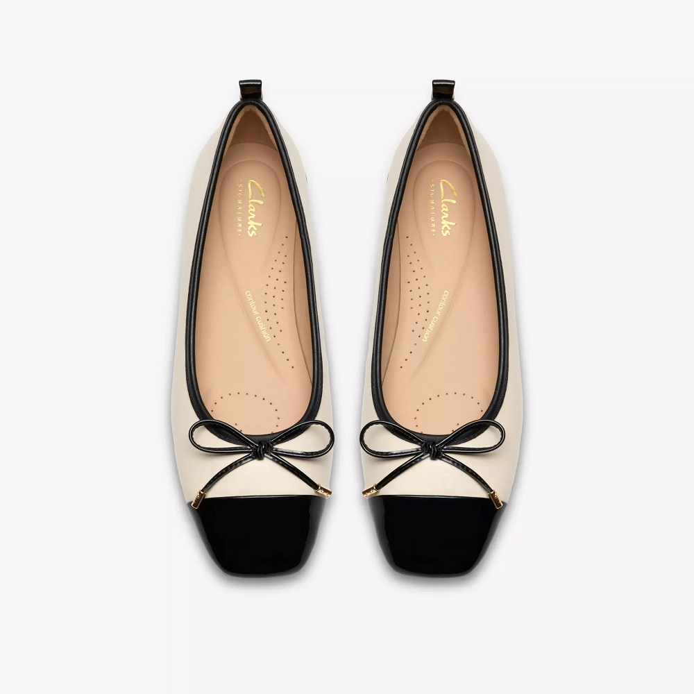 CLARKS</br>Clarks UBREE15 POPPY Γυναικείες Μπαλαρίνες Εκρού/Μαύρο Δέρμα