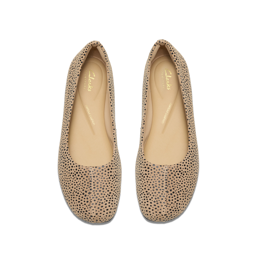 CLARKS</br>Clarks LIVIA LILY Γυναικείες Μπαλαρίνες Μπεζ Animal Suede