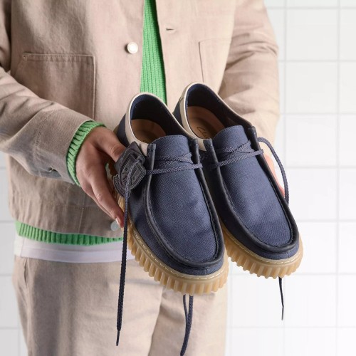 Clarks TORHILL LO Ανδρικά Δετά Παπούτσια Μπλε Canvas