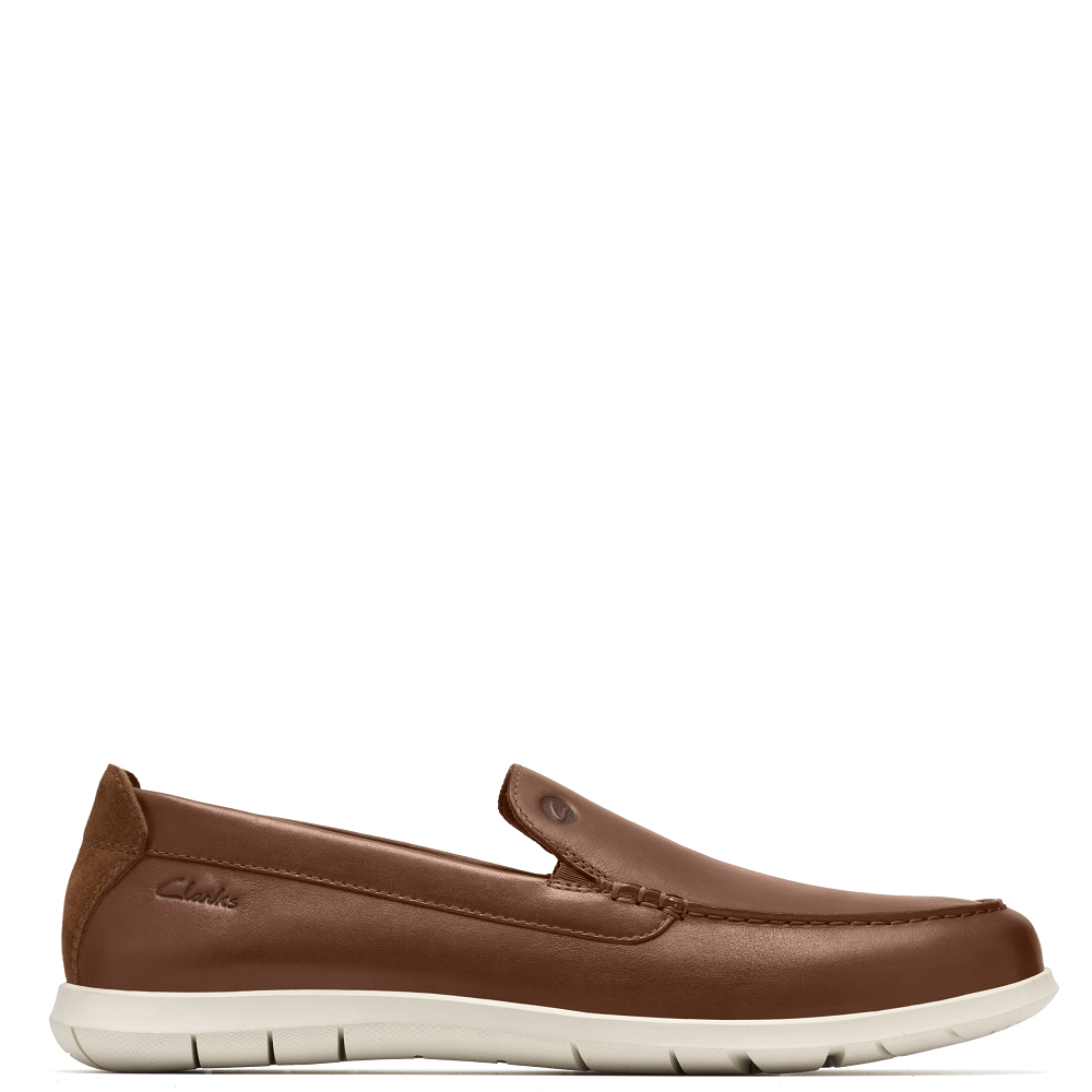 CLARKS</br>Clarks FLEXWAY STEP Ανδρικά Μοκασίνια/Loafers Ταμπά Δέρμα/Λευκή Σόλα