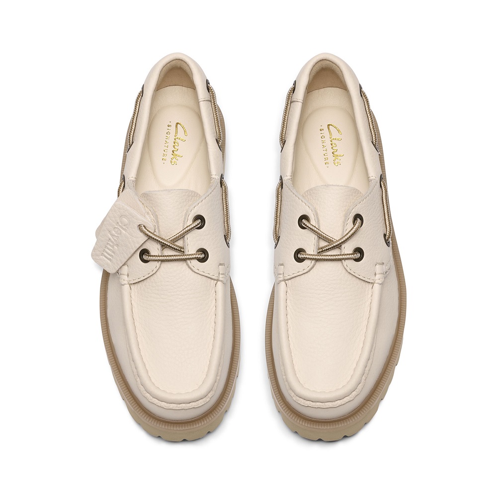 CLARKS</br>Clarks CLEYHILL BOAT Γυναικεία Boat-shoes/Ιστιοπλοϊκά Εκρού Δέρμα