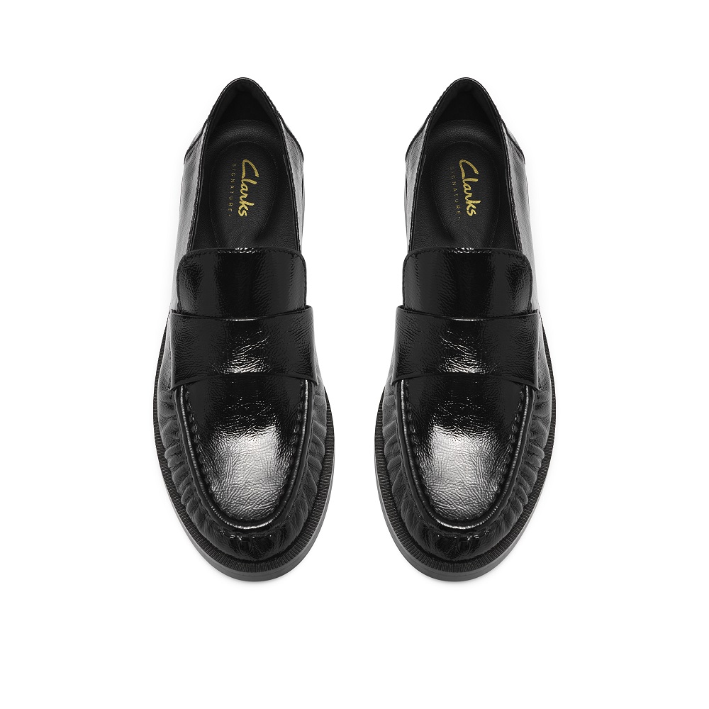 CLARKS</br>Clarks STRAVEN2 STEP Γυναικεία Μοκασίνια Μαύρο Δέρμα Λουστρίνι