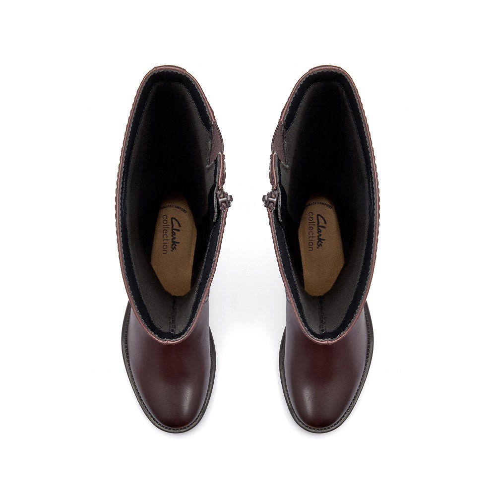 CLARKS</br>Clarks MAYE RIDE Γυναικείες Μπότες Καφέ Δέρμα