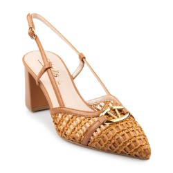 Γυναικείες Slingback Γόβες Ταμπά Δέρμα Πλεχτό 517-67 FM